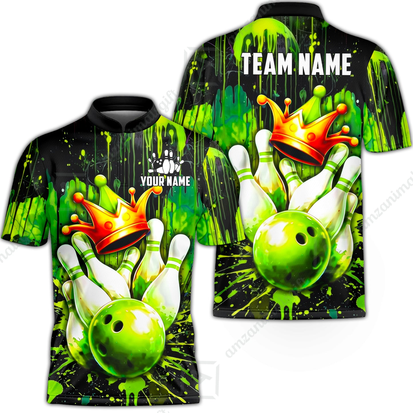 Custom Bowling Jersey Polo Shirt, Neon King Crown, Custom Bowling Jersey Team Shirt For Players With Name and Team Name