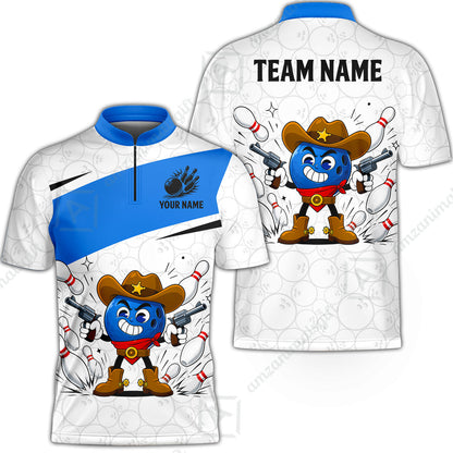 Custom Bowling Jersey Polo Shirt, Retro Cartoon Cowboy Ball, Custom Bowling Jersey Team Shirt For Players With Name and Team Name