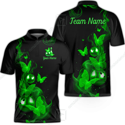Custom Bowling Jersey Polo Shirt, Butterfly Bowling Smoke, Custom Bowling Jersey Team Shirt For Players With Name & Team Name