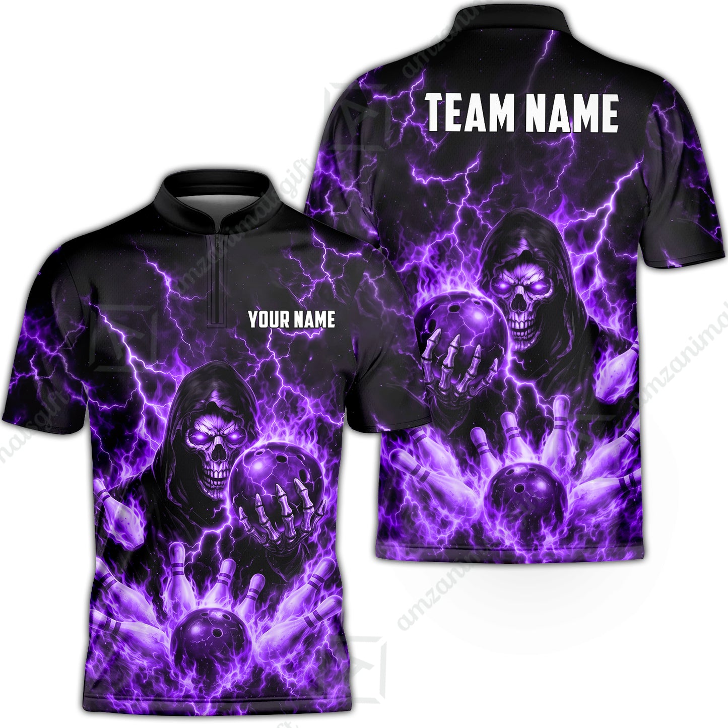 Custom Bowling Jersey Polo Shirt, Lightning Grim Reaper, Custom Bowling Jersey Team Shirt For Players With Name & Team Name