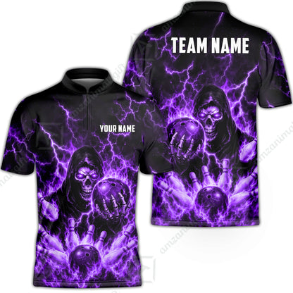Custom Bowling Jersey Polo Shirt, Lightning Grim Reaper, Custom Bowling Jersey Team Shirt For Players With Name & Team Name