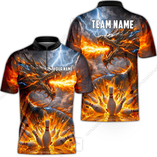 Customized Blazing Fire Dragon & Thunder Strike Bowling Jersey, Custom Name And Team Name For Bowlers