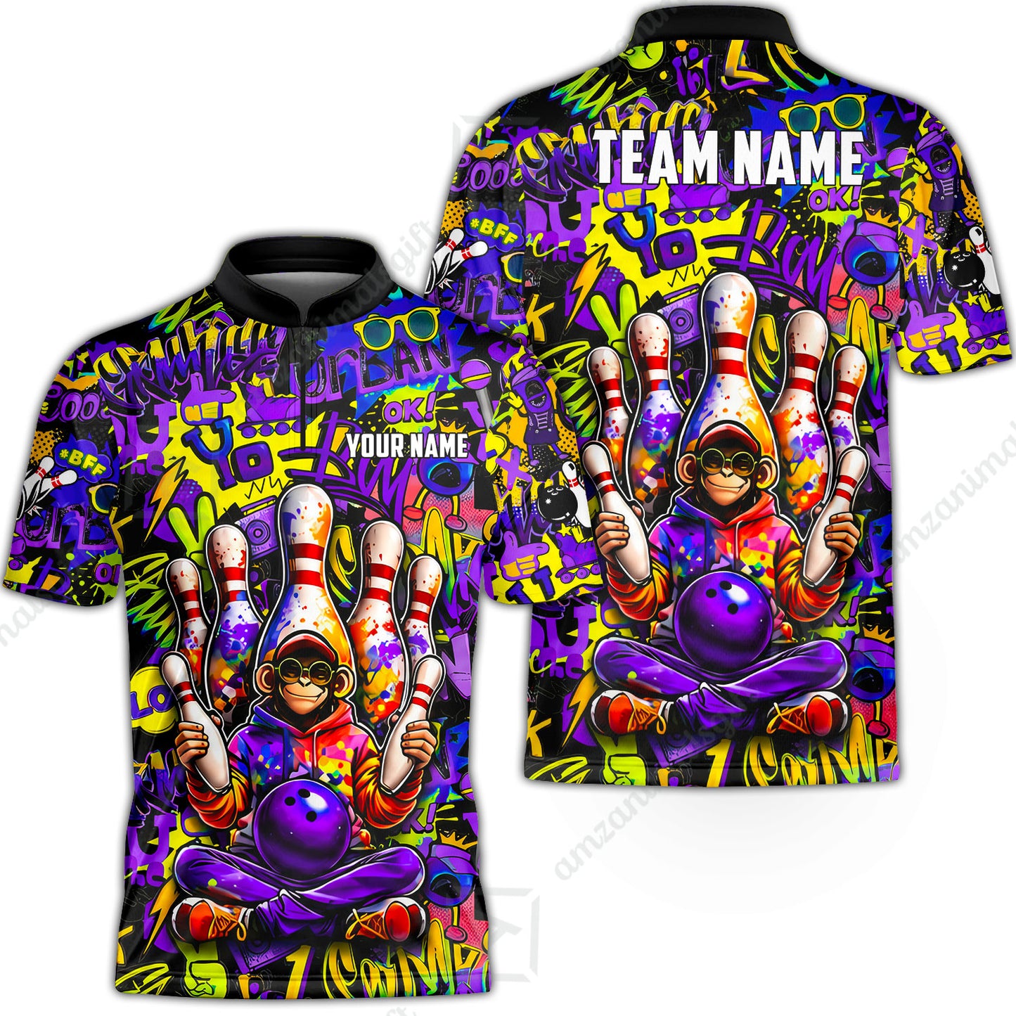 Custom Bowling Jersey Polo Shirt, Master Monkey Juggling, Custom Bowling Jersey Team Shirt For Players With Name & Team Name