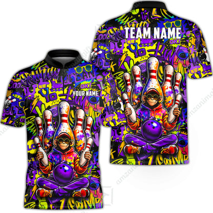 Custom Bowling Jersey Polo Shirt, Master Monkey Juggling, Custom Bowling Jersey Team Shirt For Players With Name & Team Name