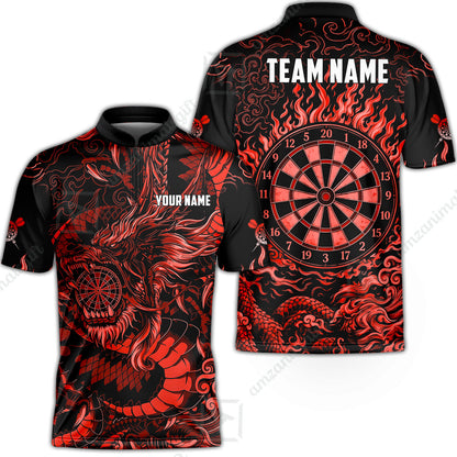 Custom Darts Jersey Polo Shirt, Dragon's Bullseye Darts, Custom Dart Jersey Team Shirt For Players With Name & Team Name