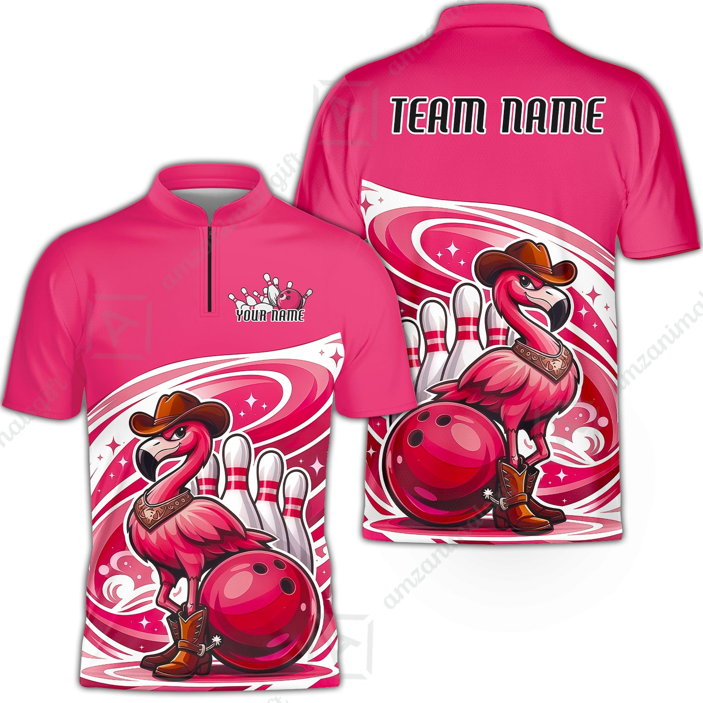 Custom Women Polo Shirt, Western Flamingo, Custom Bowling Women Polo Team Shirt For Players With Name & Team Name