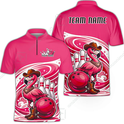 Custom Women Polo Shirt, Western Flamingo, Custom Bowling Women Polo Team Shirt For Players With Name & Team Name
