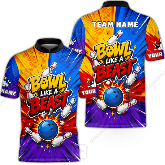 Custom Bowling Jersey Polo Shirt, Comic Pop Art Beast Mode Blast, Custom Bowling Jersey Team Shirt For Players With Name and Team Name