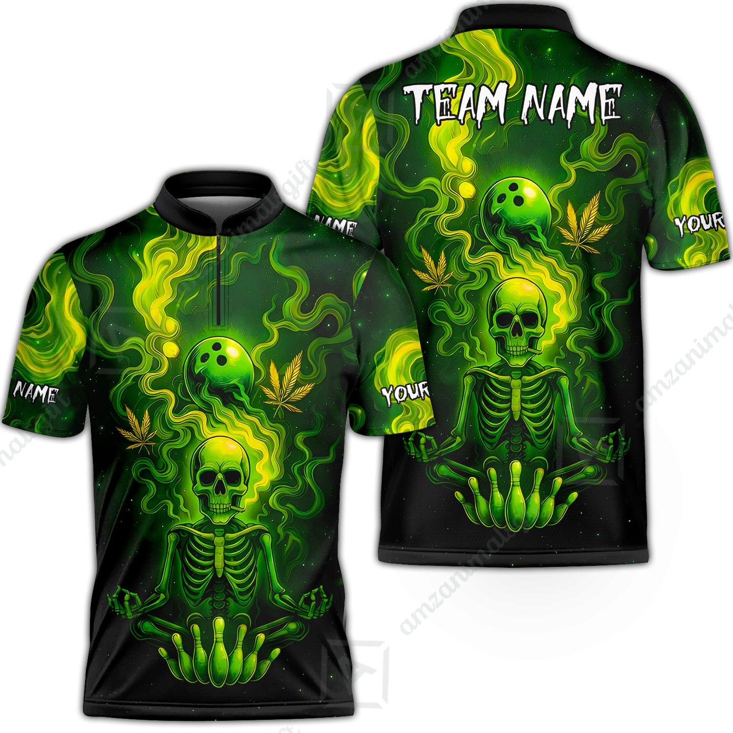 Custom Bowling Team Unisex Polo Shirt, Neon Skull CNB Bowling Custom Shirt Featuring Personalized Name and Team Name