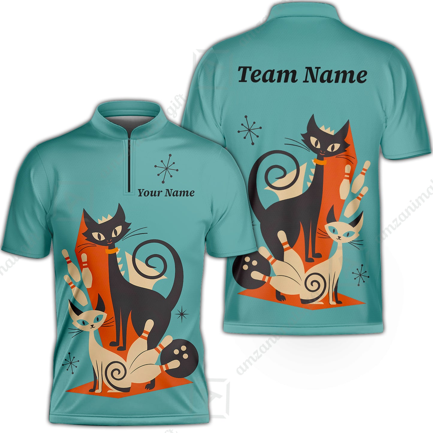 Custom Bowling Jersey Polo Shirt, Retro Cats, Custom Bowling Jersey Team Shirt For Players With Name & Team Name