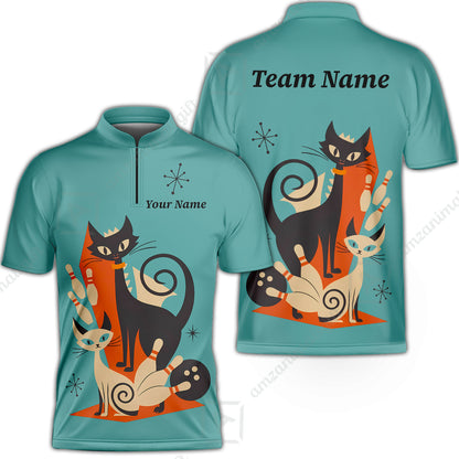Custom Bowling Jersey Polo Shirt, Retro Cats, Custom Bowling Jersey Team Shirt For Players With Name & Team Name