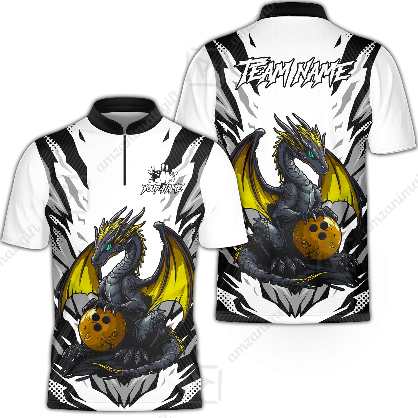 Custom Bowling Jersey Polo Shirt, Dragon Lover Custom Bowling Jersey Team Shirt For Players With Name & Team Name