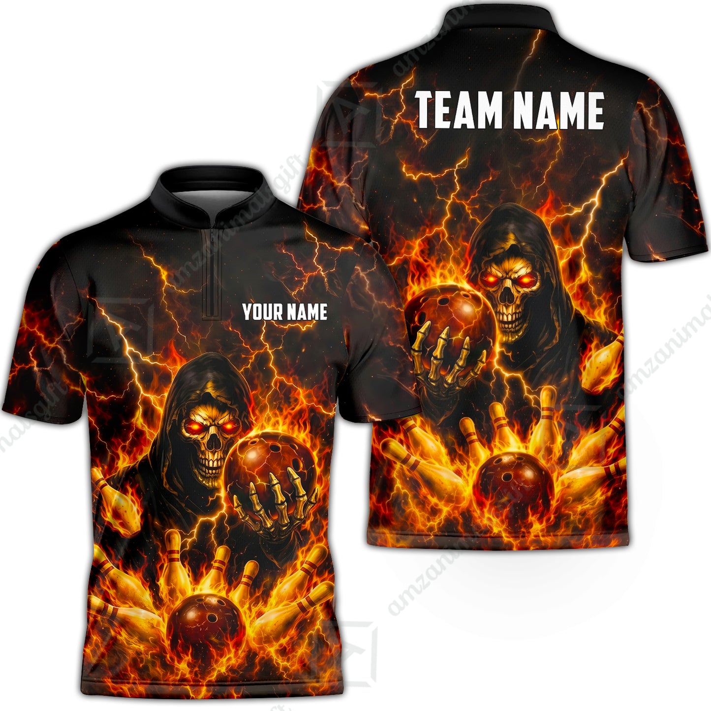 Custom Bowling Jersey Polo Shirt, Lightning Grim Reaper, Custom Bowling Jersey Team Shirt For Players With Name & Team Name