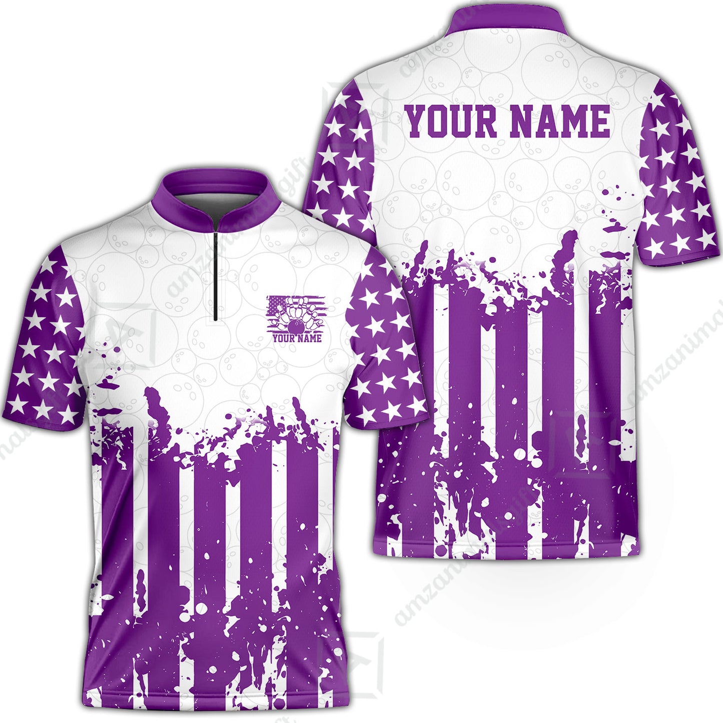Custom Bowling Jersey Polo Shirt, Distressed Stars and Stripes Grunge, Custom Bowling Jersey Team Shirt For Players With Name and Team Name