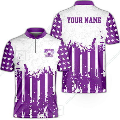 Custom Bowling Jersey Polo Shirt, Distressed Stars and Stripes Grunge, Custom Bowling Jersey Team Shirt For Players With Name and Team Name