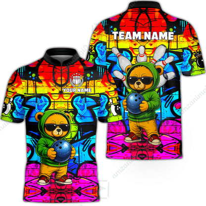 Custom Bowling Jersey Polo Shirt, Urban Street Art Bowling, Custom Bowling Jersey Team Shirt For Players With Name & Team Name