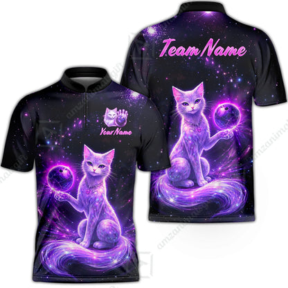 Custom Bowling Jersey Polo Shirt, Magical Kitty Bowling Custom Bowling Jersey Team Shirt For Players With Name & Team Name