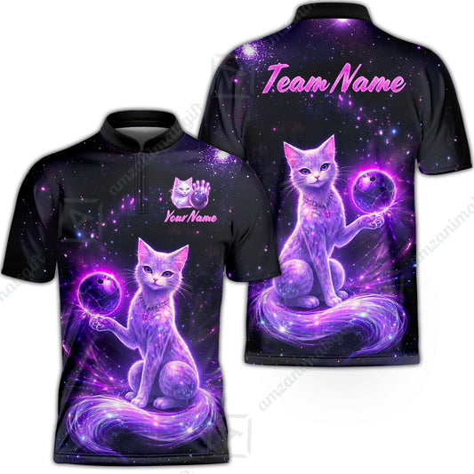 Custom Bowling Jersey Polo Shirt, Magical Kitty Bowling Custom Bowling Jersey Team Shirt For Players With Name & Team Name