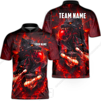 Custom Bowling Jersey Polo Shirt, Dark Fantasy Hellfire Werewolf, Custom Bowling Jersey Team Shirt For Players With Name & Team Name