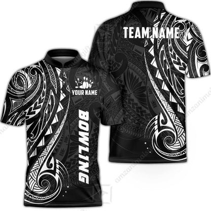 Custom Bowling Jersey Polo Shirt, Polynesian Maori Tribal Tattoo Bowling, Custom Bowling Jersey Team Shirt For Players With Name and Team Name