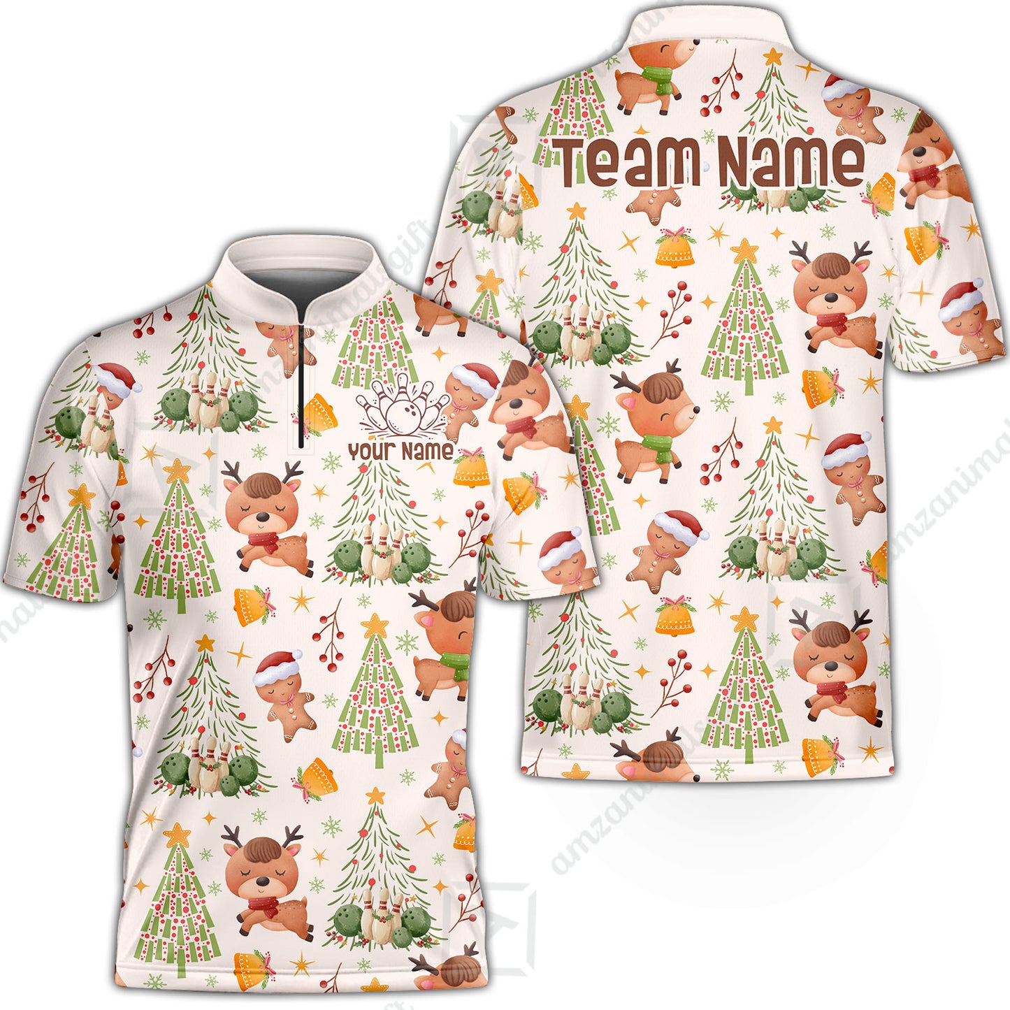 Custom Bowling Jersey Polo Shirt, Reindeer Christmas Bowling, Custom Bowling Jersey Team Shirt For Players With Name & Team Name