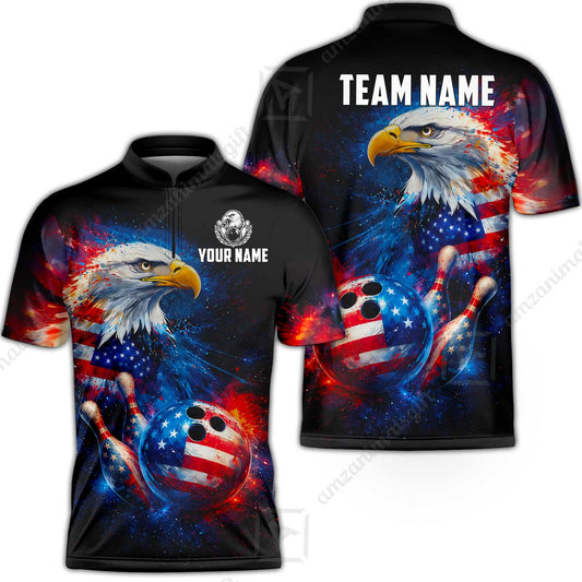 Customized Patriotic Galaxy Eagle Strike Bowling Jersey, Custom Name And Team Name For Bowlers