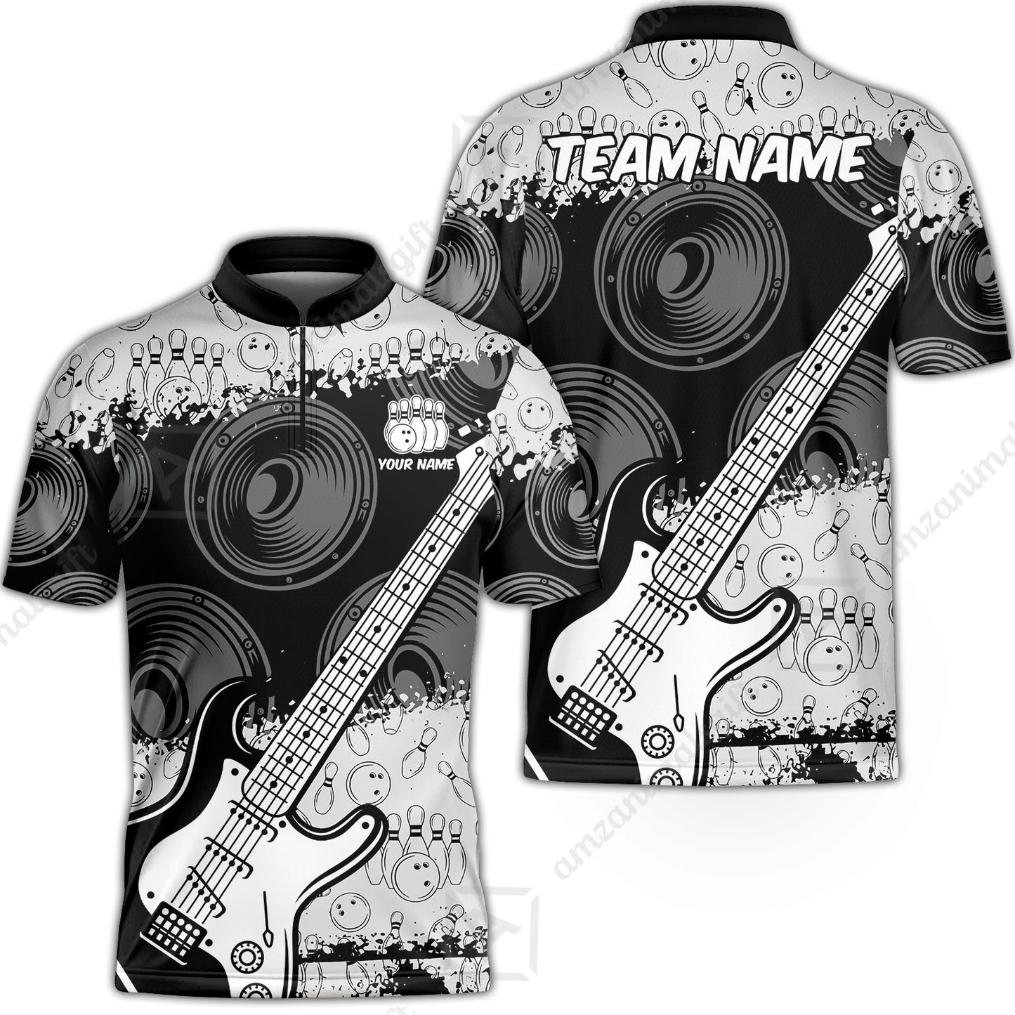 Customized Bowling Unisex Polo Shirt, Guitar Speaker Bowling, Bowling Uniform - Personalized Name Team Name For Bowlers