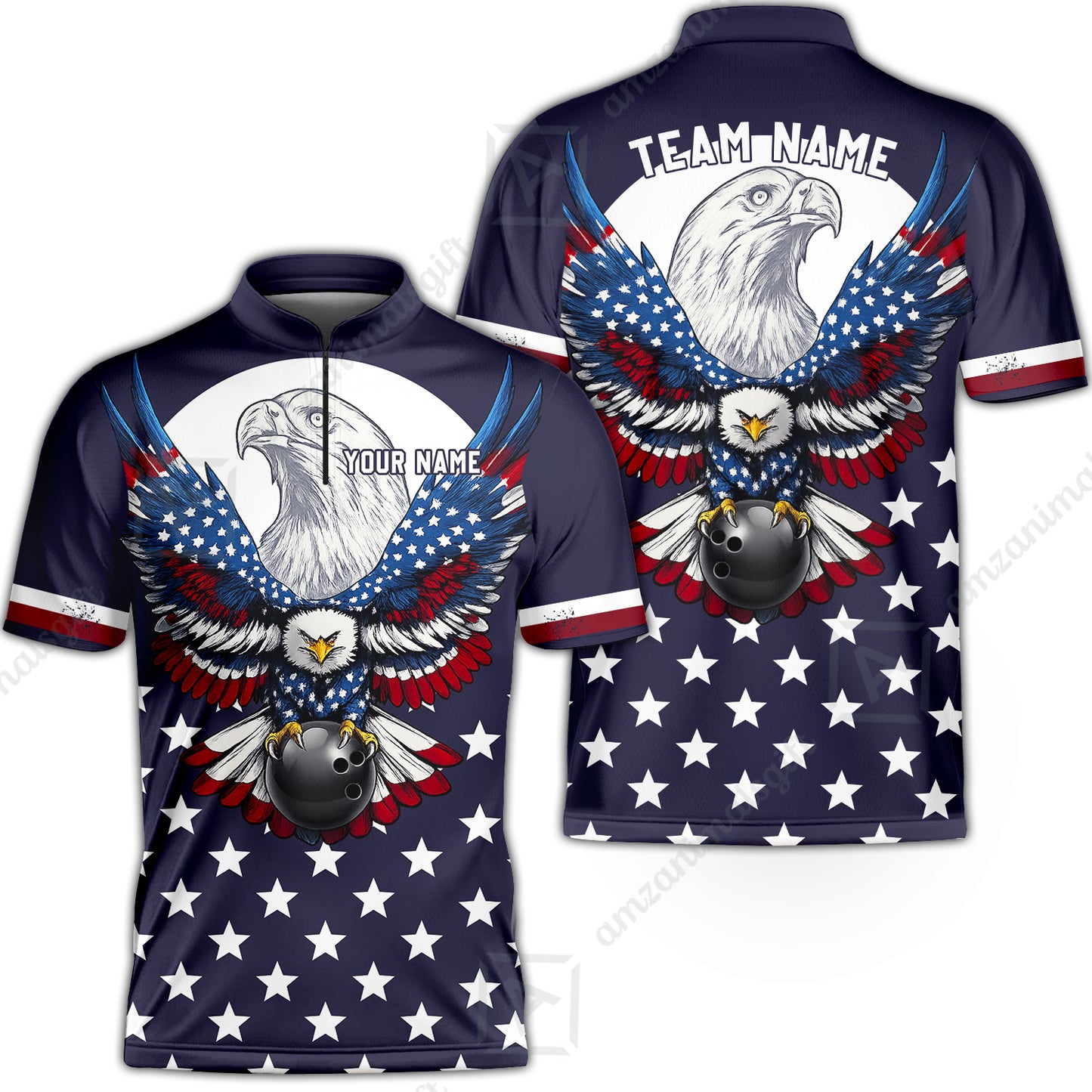 Custom Bowling Jersey Polo, Eagle American Flag, Custom Bowling Jersey Team Shirt For Players With Name & Team Name