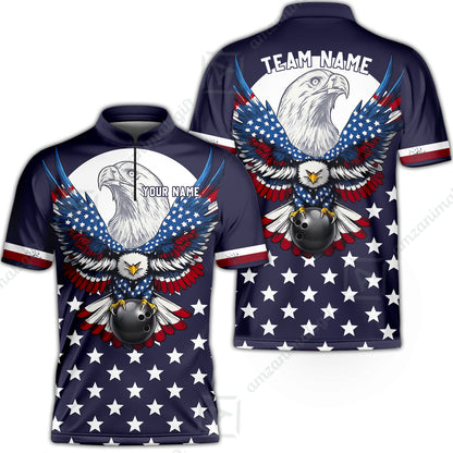 Custom Bowling Jersey Polo, Eagle American Flag, Custom Bowling Jersey Team Shirt For Players With Name & Team Name