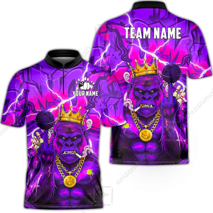 Custom Bowling Jersey Polo Shirt, Rebellious Gorilla King & Street Graffiti, Custom Bowling Jersey Team Shirt For Players With Name & Team Name