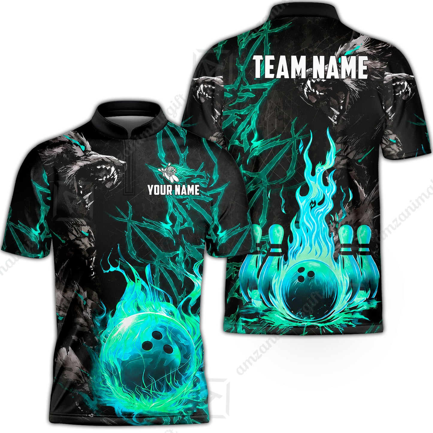 Custom Bowling Jersey Polo Shirt, Hellfire Werewolf & Crimson Strike, Custom Bowling Jersey Team Shirt For Players With Name & Team Name