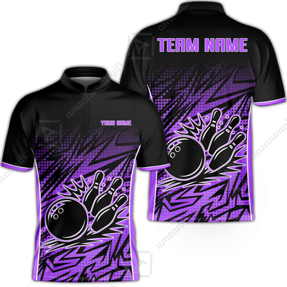 Customized Bowling Unisex Polo Shirt, Abstract Sameless Pattern Color Bowling Uniforms, Personalized Name And Team Name