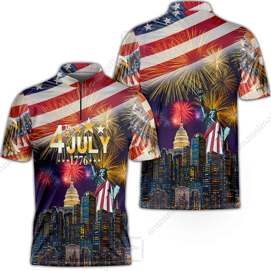 Custom Bowling Jersey Polo Shirt, Independence Day Celebration 1776 Bowling, Custom Bowling Jersey Team Shirt For Players With Name and Team Name