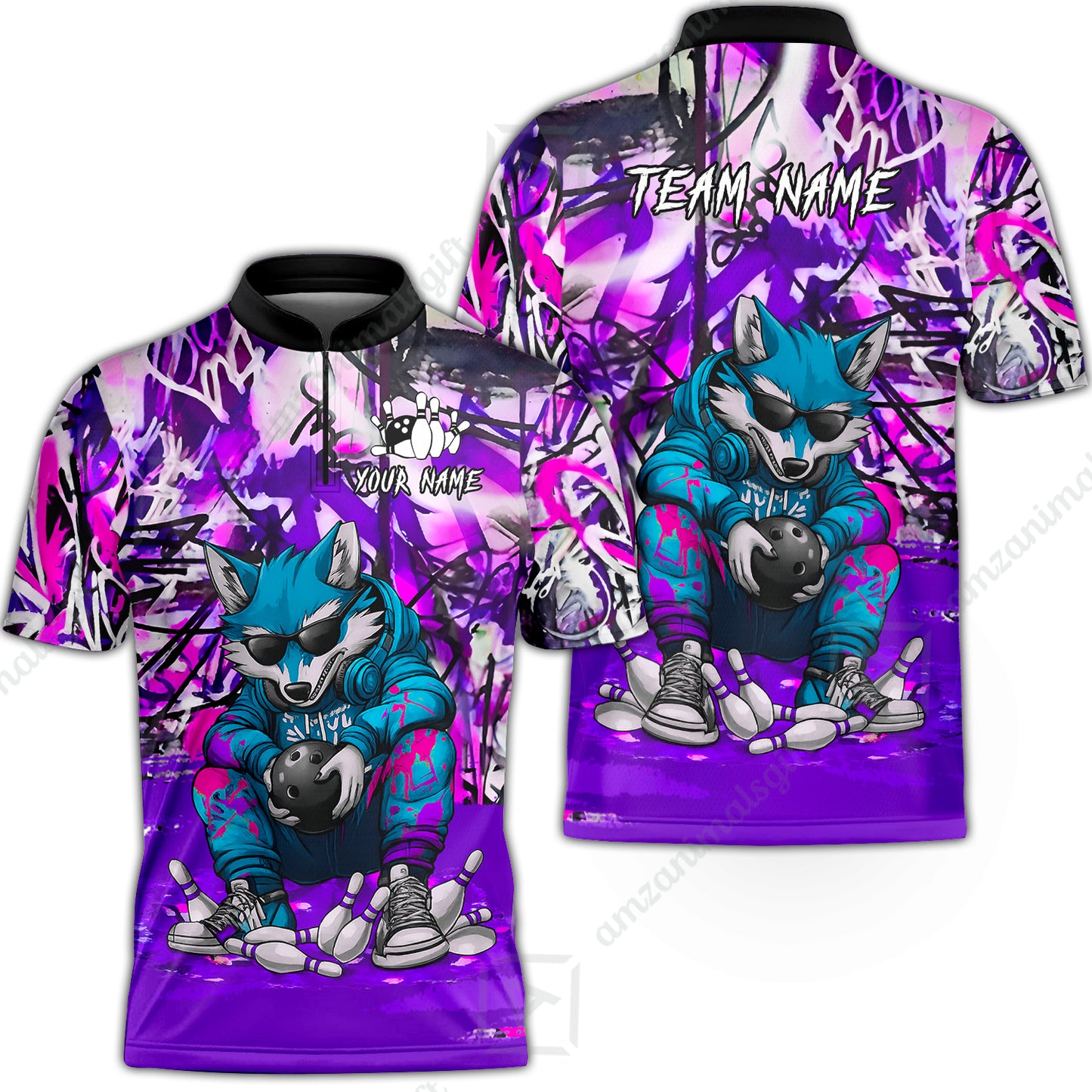 Custom Streetwear Wolf Bowling Jersey Polo Shirt, Custom Streetwear Wolf Bowling Jersey Team Shirt For Players With Name & Team Name