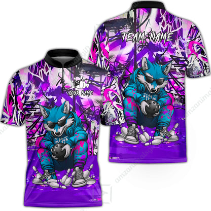 Custom Streetwear Wolf Bowling Jersey Polo Shirt, Custom Streetwear Wolf Bowling Jersey Team Shirt For Players With Name & Team Name