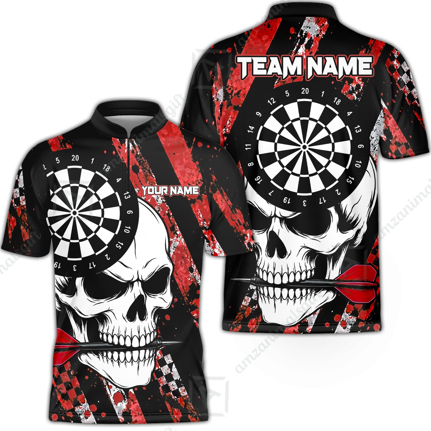 Custom Darts Jersey Polo Shirt, Skull Bites Dart, Custom Dart Jersey Team Shirt For Players With Name & Team Name