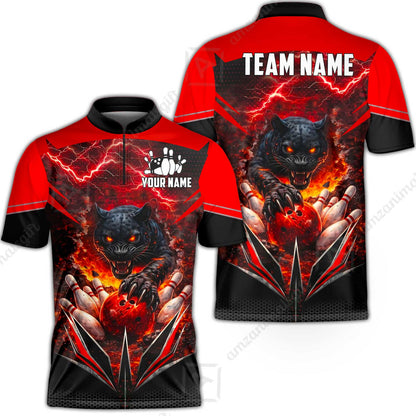 Custom Bowling Jersey Polo Shirt, Electric Panther Bowling, Personalized Name & Team Name