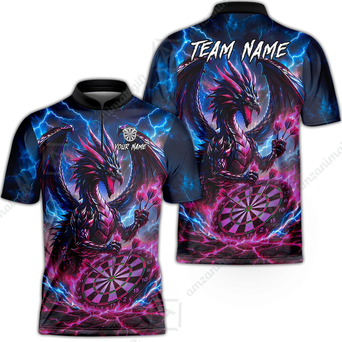 Custom Darts Jersey Polo Shirt, Dragon Fire Darts, Custom Dart Jersey Team Shirt For Players With Name & Team Name