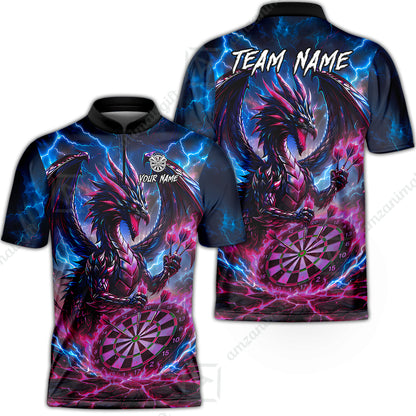 Custom Darts Jersey Polo Shirt, Dragon Fire Darts, Custom Dart Jersey Team Shirt For Players With Name & Team Name