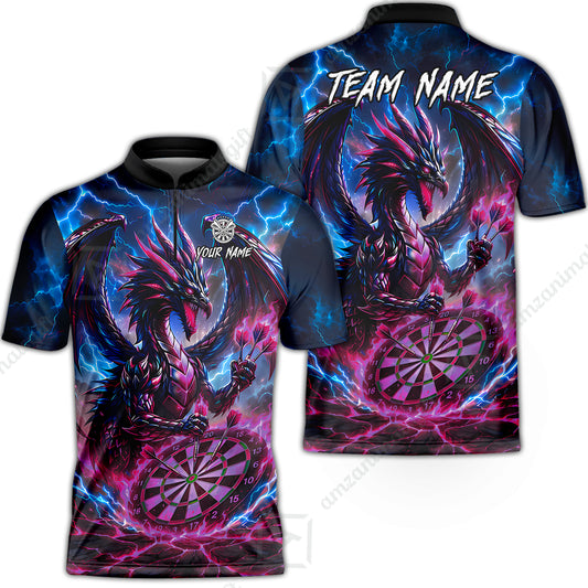 Custom Darts Jersey Polo Shirt, Dragon Fire Darts, Custom Dart Jersey Team Shirt For Players With Name & Team Name