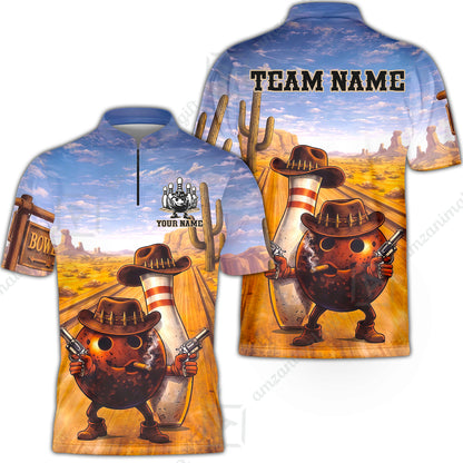 Custom Bowling Jersey Polo Shirt, Wild West Cowboy Gunslinger, Custom Bowling Jersey Team Shirt For Players With Name and Team Name