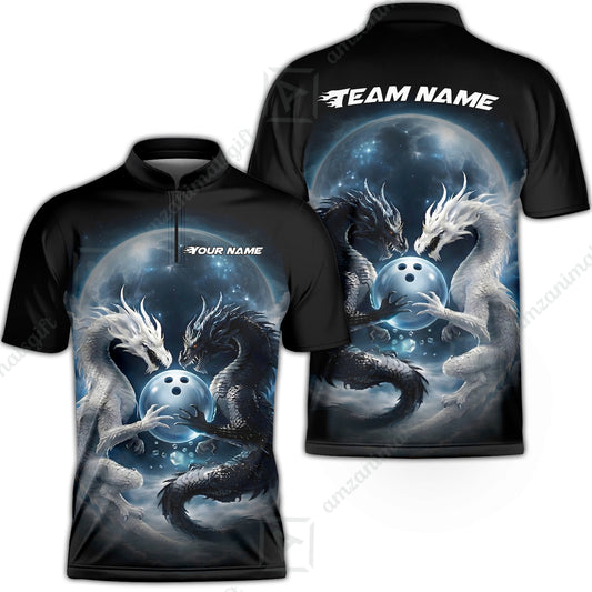 Custom Double Dragon Bowling Jersey Polo Shirt, Custom Double Dragon Bowling Jersey Team Shirt For Players With Name & Team Name