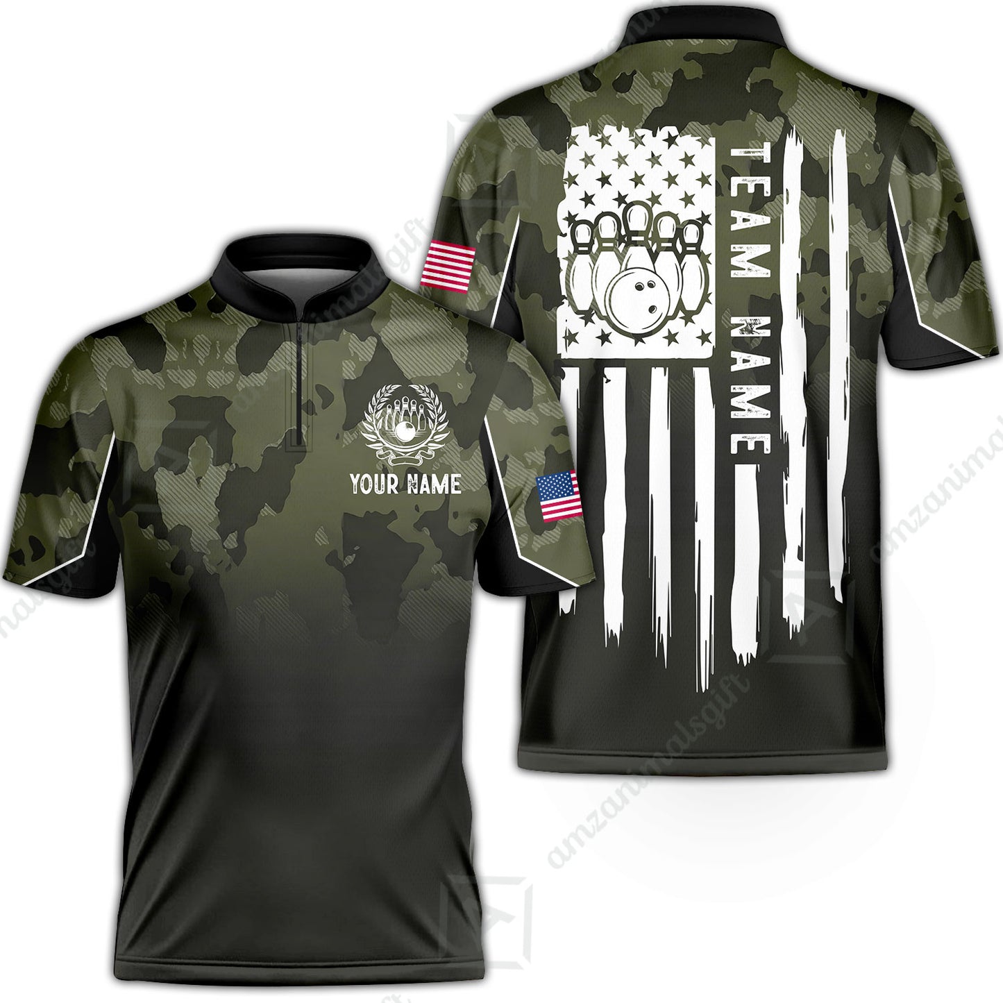 Custom Bowling Polo Shirt, Distressed American Flag Bowling Custom Bowling Polo Team Shirt For Players With Name & Team Name