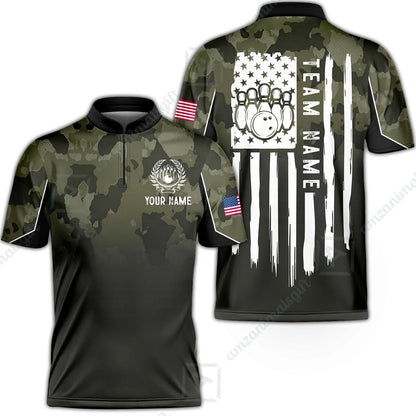 Custom Bowling Polo Shirt, Distressed American Flag Bowling Custom Bowling Polo Team Shirt For Players With Name & Team Name