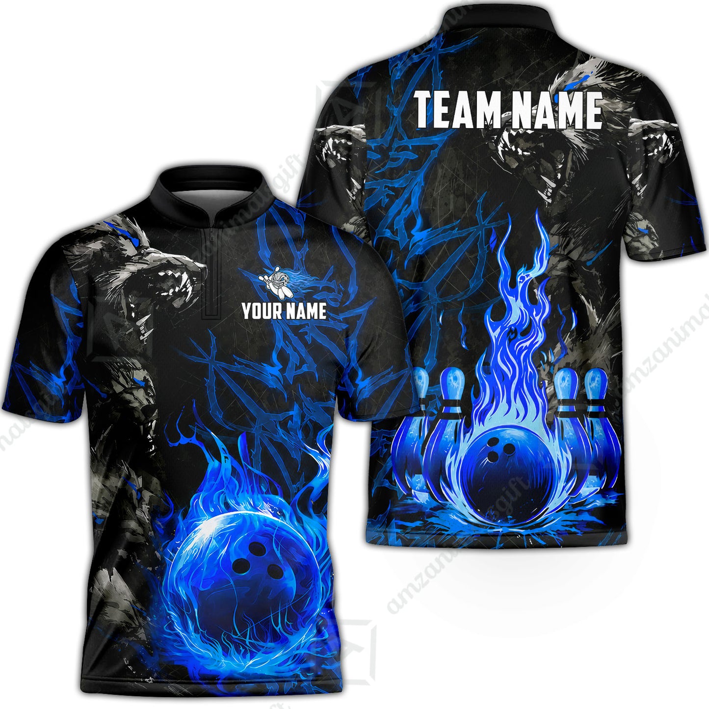 Custom Bowling Jersey Polo Shirt, Hellfire Werewolf & Crimson Strike, Custom Bowling Jersey Team Shirt For Players With Name & Team Name