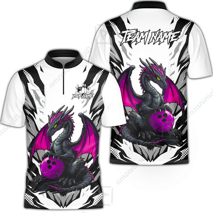 Custom Bowling Jersey Polo Shirt, Dragon Lover Custom Bowling Jersey Team Shirt For Players With Name & Team Name