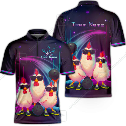 Custom Bowling Jersey Polo Shirt, Sunglasses Chicken Bowling, Custom Bowling Jersey Team Shirt For Players With Name & Team Name