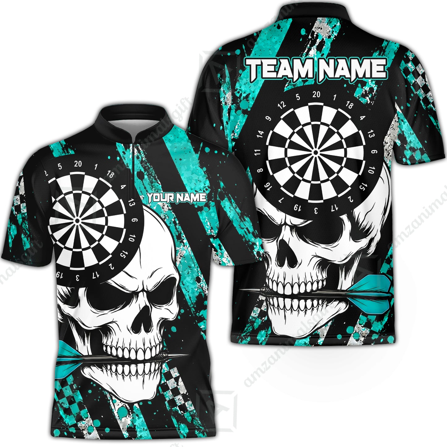 Custom Darts Jersey Polo Shirt, Skull Bites Dart, Custom Dart Jersey Team Shirt For Players With Name & Team Name
