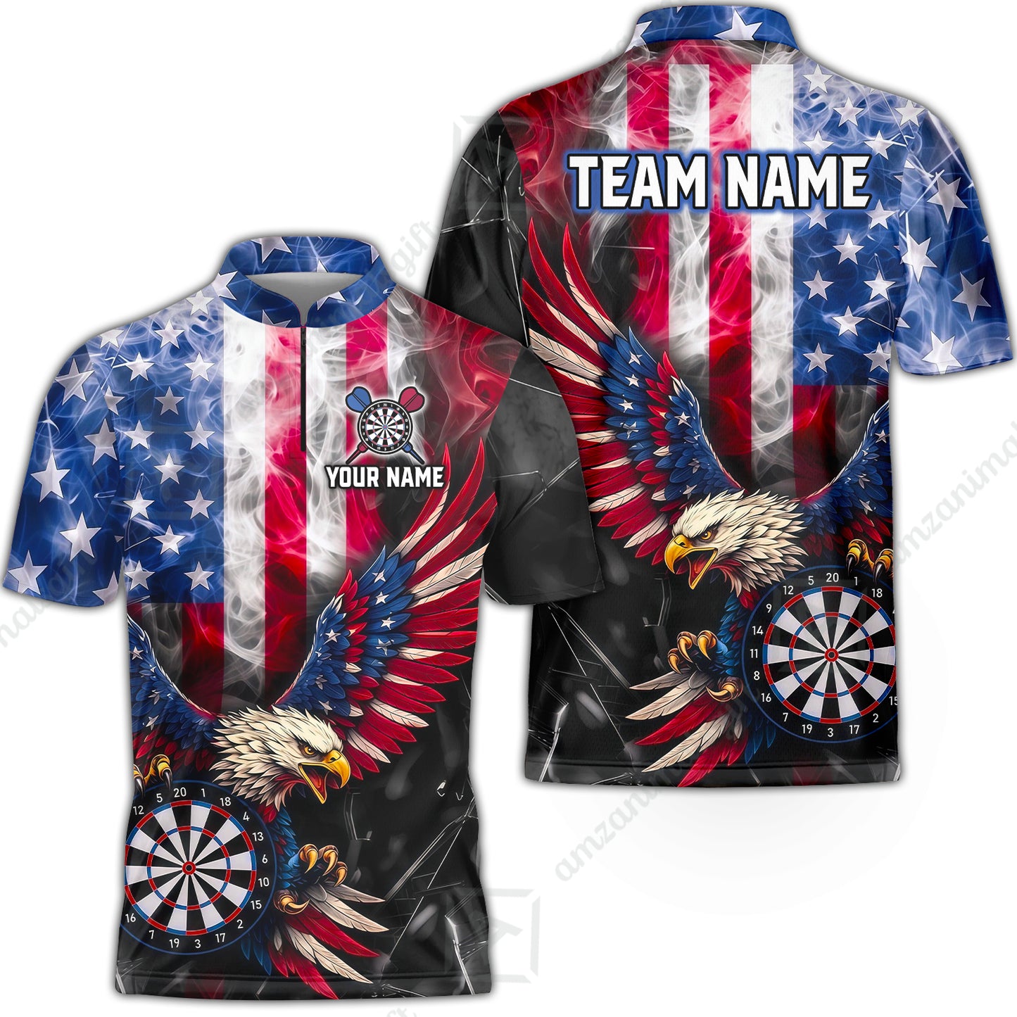 Custom Darts Jersey Polo Shirt, Patriotic Bald Eagle Darts, Custom Darts Jersey Team Shirt For Players With Name and Team Name