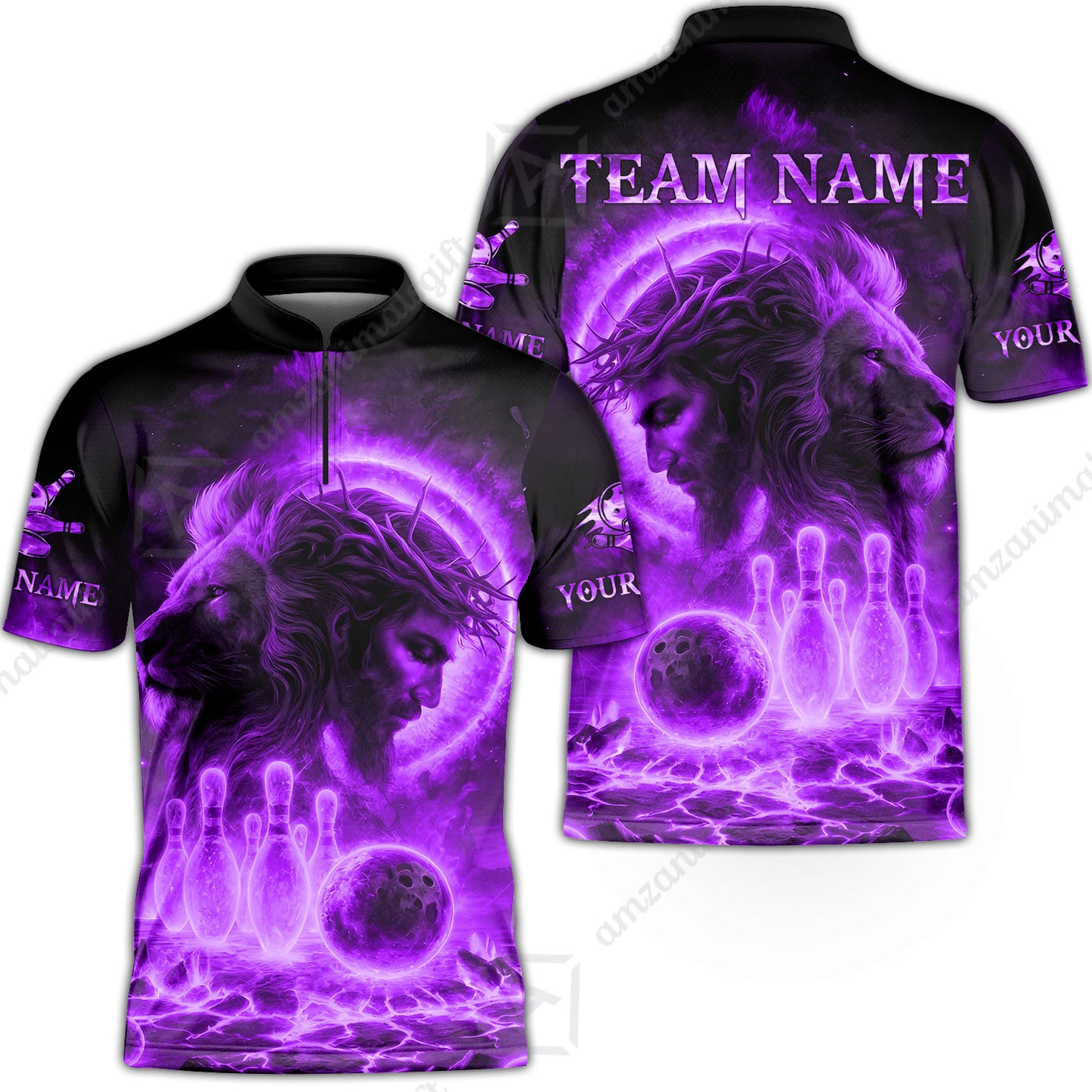 Custom Bowling Team Short Sleeve Men Polo Shirt, Flame The Lion OF Judah With Bowling, Custom Name and Team Name for Bowlers